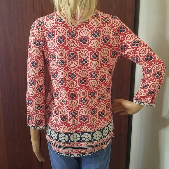 Lucky Brand block floral split neck top XS - Picture 4 of 6